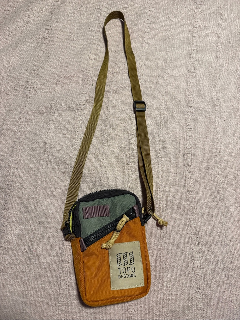Topo Designs Orange and Olive Small Crossbody Pouch